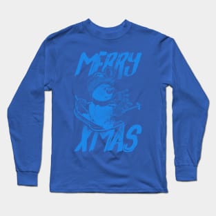 Skiing Snowman - Merry Xmas - Blue Long Sleeve T-Shirt